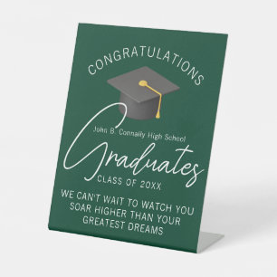 Custom Dark Green High School Graduation Pedestal Sign