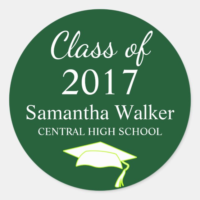 Custom Dark Green & White Graduation Sticker (Front)