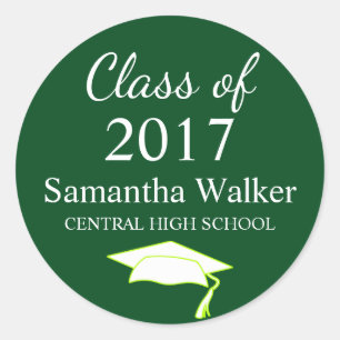 Custom Dark Green & White Graduation Sticker