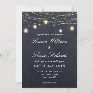 Custom Dark Grey Black Sparkling Mason Jar Lights Invitation