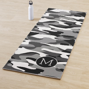 Custom Dark Grey Black White Camouflage Pattern Yoga Mat