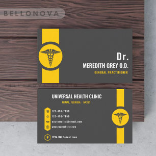 Custom Dark Grey Black Yellow Doctor Fancy Business Card