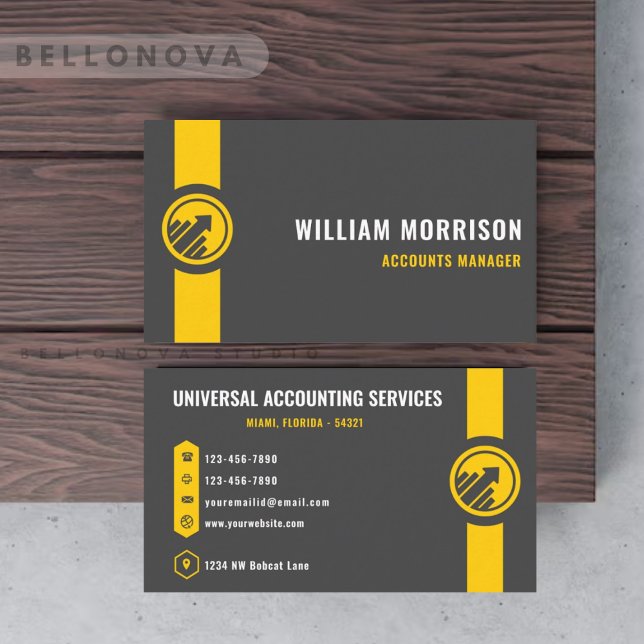 Custom Dark Grey Black Yellow Finance Professional Business Card (Custom Dark Grey Black Yellow Finance Professional Business Card)