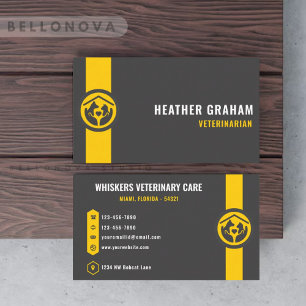 Custom Dark Grey Black Yellow Pet Care Services Business Card