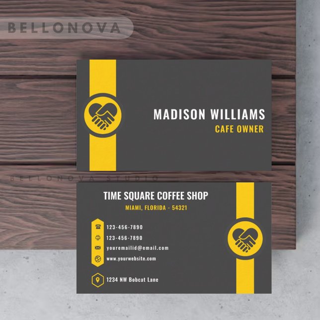 Custom Dark Grey Black Yellow Small Business Business Card (Custom Dark Grey Black Yellow Small Business Business Card)