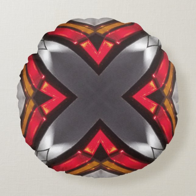 Custom Dark Grey Red Designed Round Pillow (Front)