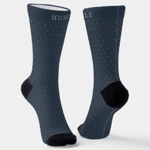 Custom Dark Grey Slate Blue Geometric Pattern  Socks