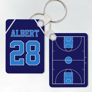 Custom Dark Navy Blue Basketball Court and Jersey Key Ring