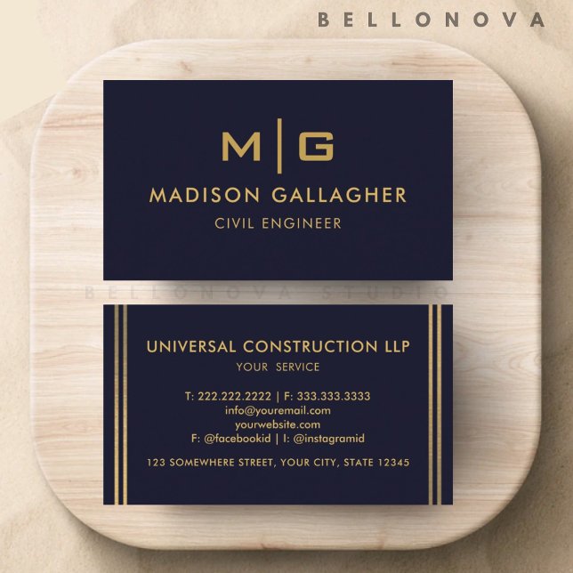 Custom Dark Navy Blue Black And Gold Professional Business Card (Custom Dark Navy Blue Black And Gold Professional Business Card)