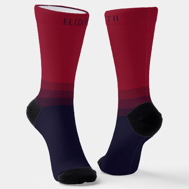 Custom Dark Navy Blue Red Maroon Colour Block Socks (Angled)