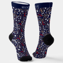 Custom Dark Navy Blue Red White Paisley Pattern