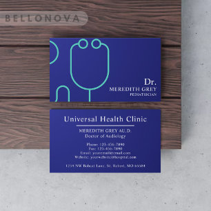 Custom Dark Navy Blue White Doctors Fancy  Business Card