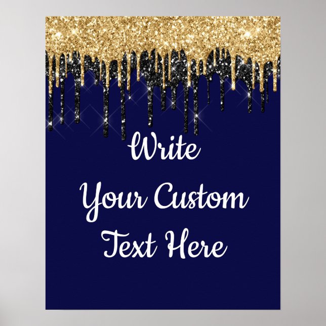 Custom Dark Navy Gold Glitter Birthday Photo Prop Poster (Front)