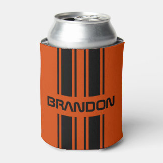 Custom Dark Orange Black Auto Race Sport Stripe Can Cooler