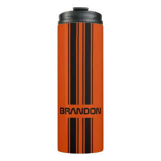 Custom Dark Orange Black Auto Race Sport Stripe Thermal Tumbler