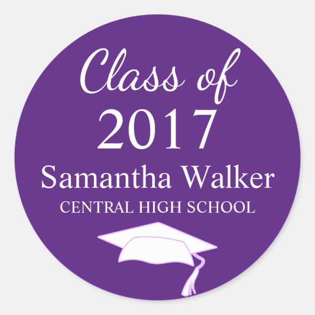 Custom Dark Purple & White Graduation Sticker (Front)