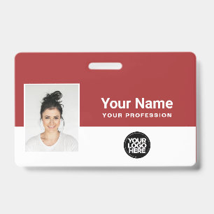 Custom dark red Employee Logo Name Photo Lanyard ID Badge