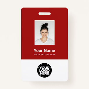 Custom Dark Red Employee Photo, Bar Code, Logo ID Badge