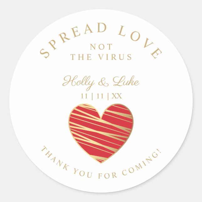Custom Dark Red Heart Wedding Sanitizer Hands Classic Round Sticker (Front)