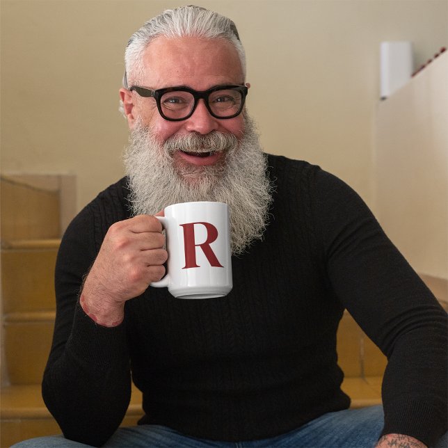 Custom Dark Red Letter Personalised Mono Initial Coffee Mug (Creator Uploaded)