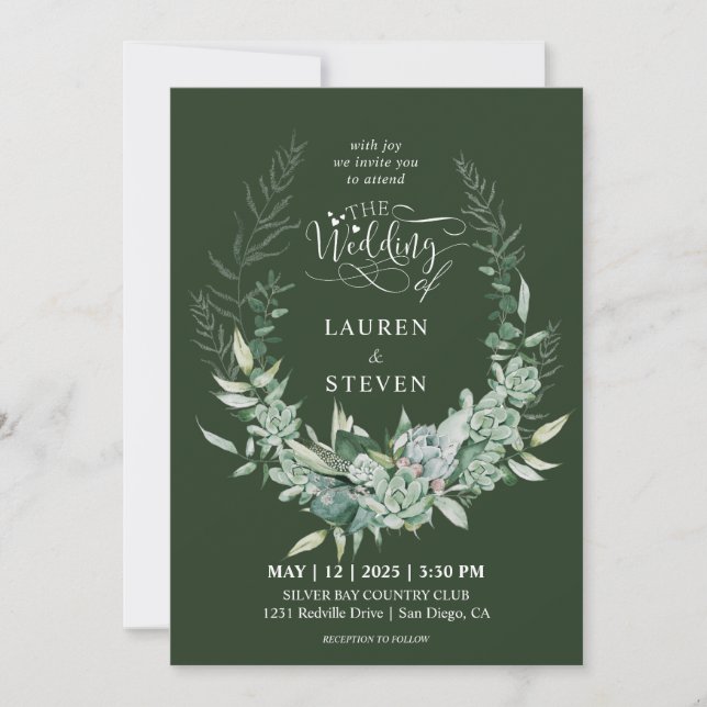 Custom Dark Sage Green Branching Out Floral Flower Invitation (Front)