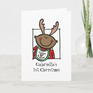 Custom Dark Skin Tone Baby's First Christmas Holiday Card