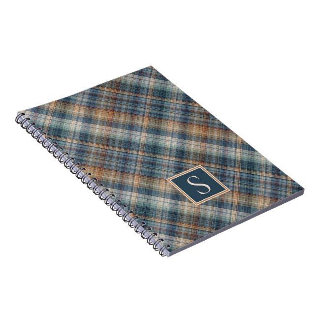 Custom Dark Teal Blue Stripe Plaid Gingham Pattern Notebook (Right Side)