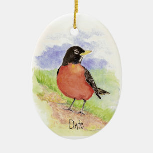 Custom Date, American Robin  Christmas Ornament
