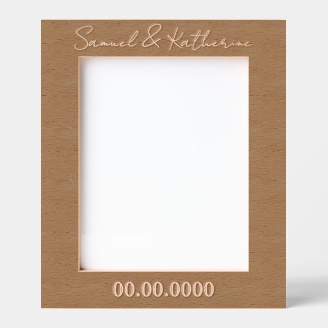 Custom Date & Names Rustic Wood Etched Frames (Front)
