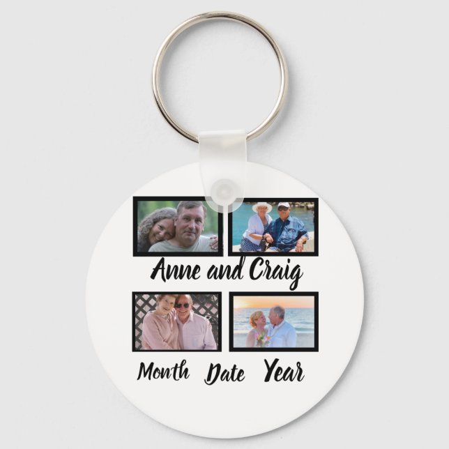 Custom Date Wedding Anniversary 4 Photo Collage  Key Ring (Front)