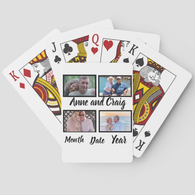 Custom Date Wedding Anniversary 4 Photo Collage  Playing Cards (Back)