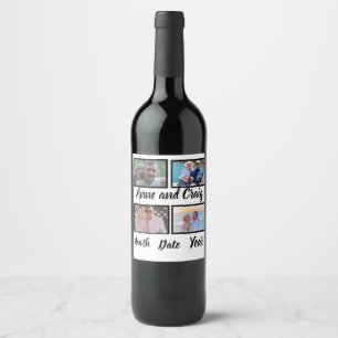 Custom Date Wedding Anniversary 4 Photo Collage Wine Label