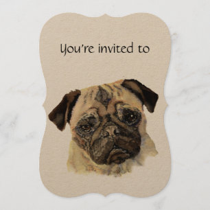Custom Dated Anniversary  Watercolor Pug Dog Pet Invitation
