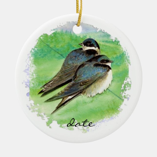 Custom Dated Barn Swallow, Bird, Nature, Wildlife Ceramic Tree Decoration (Front)