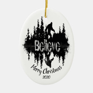 Custom Dated Believe Sasquatch Big Foot Legend Ceramic Tree Decoration