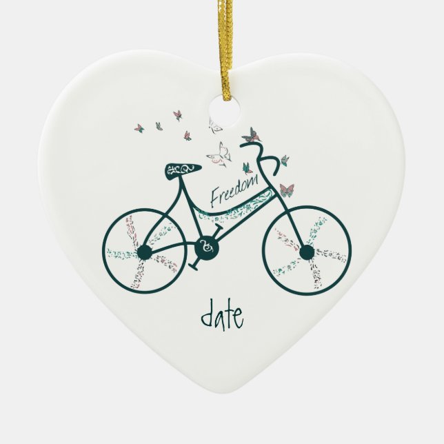 Custom Dated Bike Butterflies, Flowers & Freedom Ceramic Tree Decoration (Front)