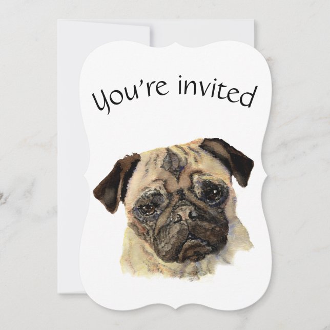 Custom Dated Birthday Party Cute Pug Dog Pet Invitation (Front)