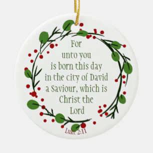 Custom Dated Christian Christmas Scripture Wreath Ceramic Tree Decoration