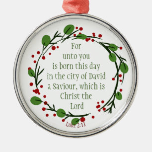 Custom Dated Christian Christmas Scripture Wreath Metal Tree Decoration