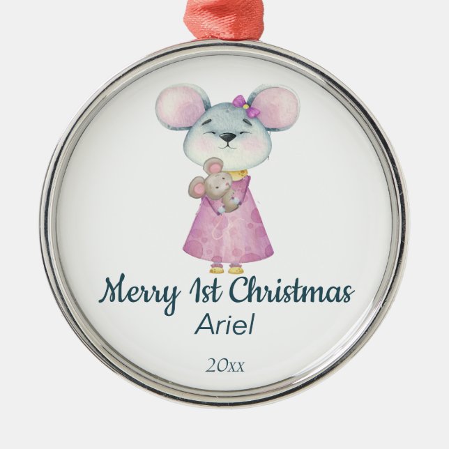 Custom Dated Christmas Baby's First One  Metal Tree Decoration (Front)
