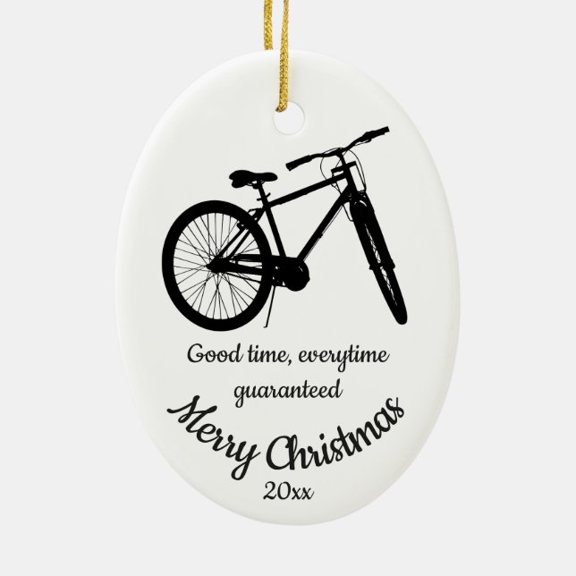 Custom Dated Christmas Biking Good Time Quote  Ceramic Tree Decoration (Back)