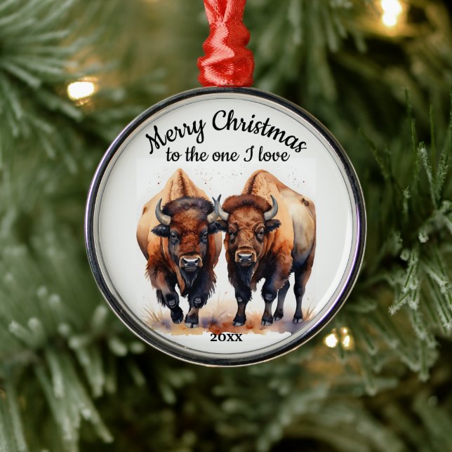 Custom Dated Christmas Bison One I Love Metal Tree Decoration (Tree)