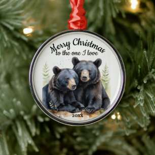 Custom Dated Christmas Black Bears One I Love Metal Tree Decoration