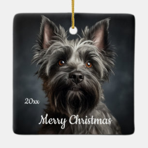 Custom Dated Christmas Cairn Terrier Dog Pet  Ceramic Ornament