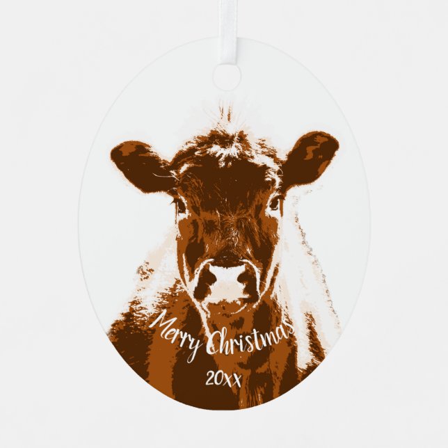 Custom Dated Christmas Cow Farm Animal Metal Tree Decoration (Front)