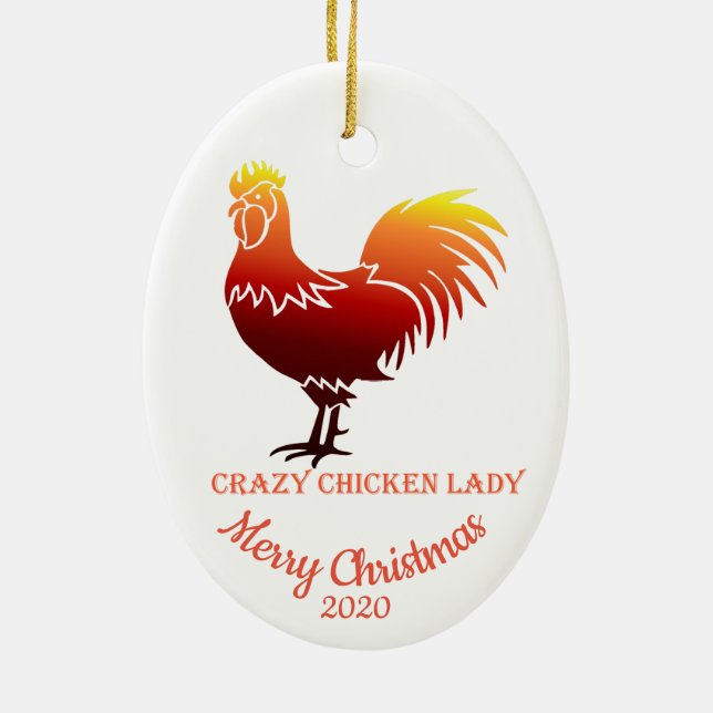 Custom Dated Christmas Crazy Chicken Lady Fun Ceramic Tree Decoration (Back)
