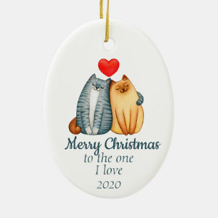 Custom Dated Christmas Cute Cats One I Love Ceramic Tree Decoration
