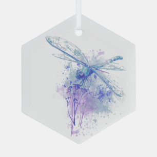 Custom Dated Christmas Dragonfly Watercolor art   Glass Tree Decoration