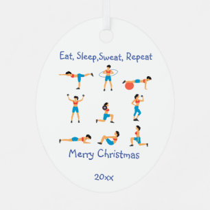 Custom Dated Christmas Eat Sleep Sweat Repeat Metal Tree Decoration