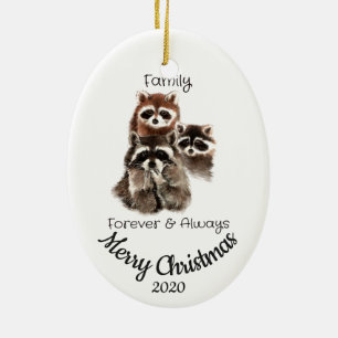 Custom Dated Christmas Family Quote Racoon fun Ceramic Tree Decoration